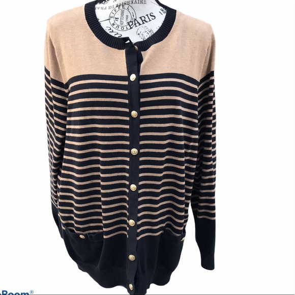 Lands' End Sweaters - Lands’ End Long Sleeves Stripes Supima Cardigan-1X
